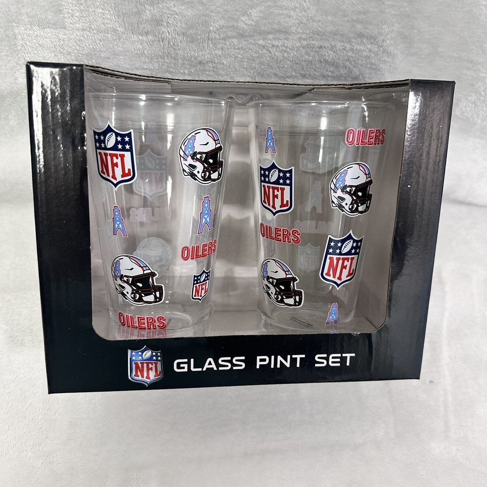 Houston Oilers NFL Pint Glass Set -(2) 16oz Glasses- NIB - Buy More And Save!!!!